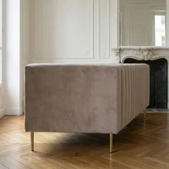 Canapé moderne 3 places à coutures verticales Sacramento Velours Taupe