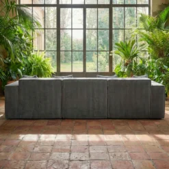 Canapé modulable en angle avec pouf Archiduc Velours côtelé Gris foncé