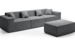 Canapé modulable en angle avec pouf Archiduc Velours côtelé Gris foncé