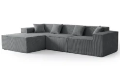 Canapé modulable en angle avec pouf Archiduc Velours côtelé Gris foncé