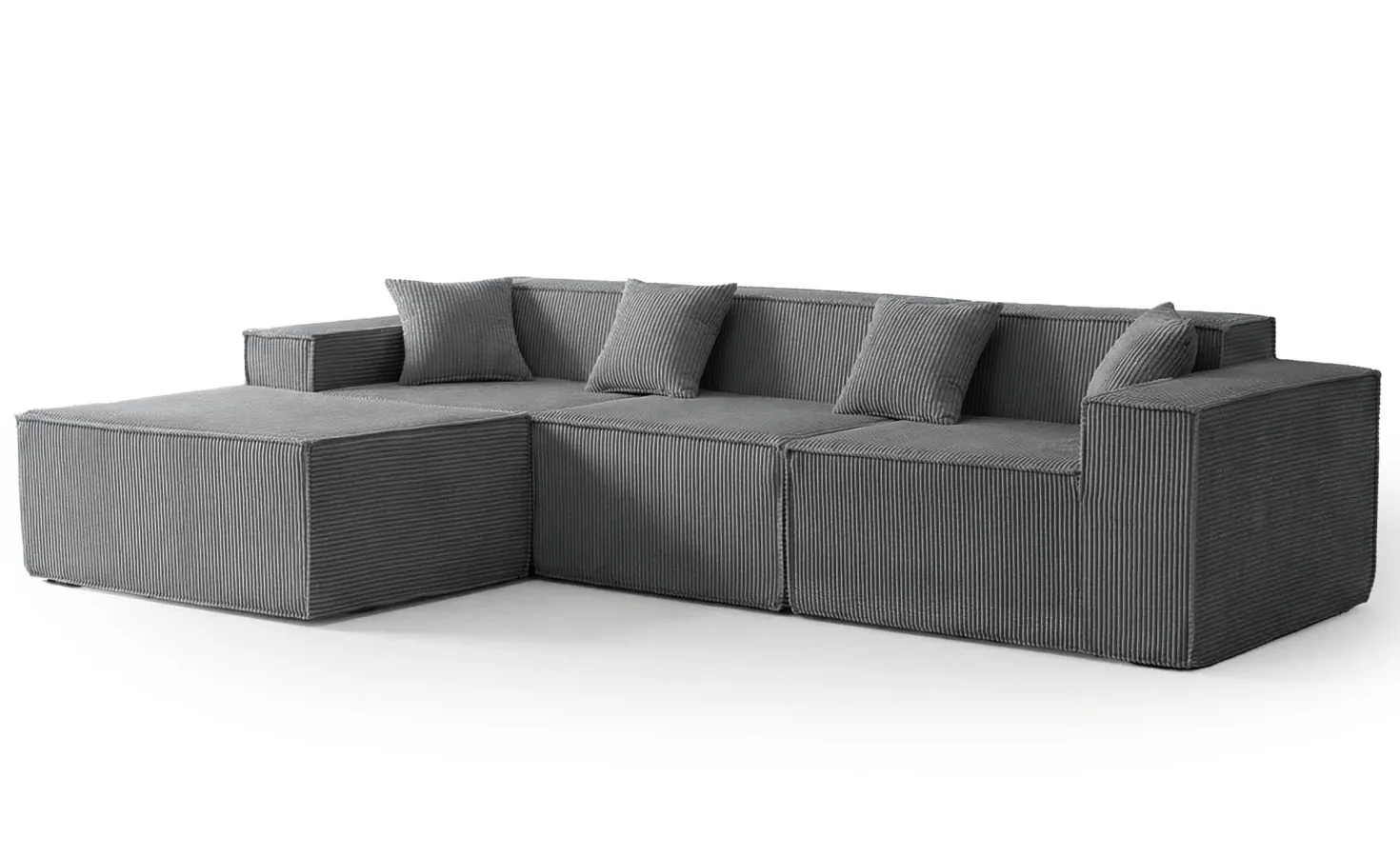 Canapé modulable en angle avec pouf Archiduc Velours côtelé Gris foncé