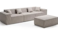 Canapé modulable en angle avec pouf Archiduc Velours côtelé Taupe