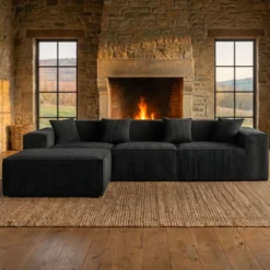 Canapé modulable en angle avec pouf Archiduc Velours Noir