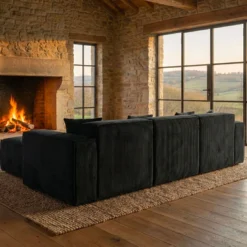 Canapé modulable en angle avec pouf Archiduc Velours Noir