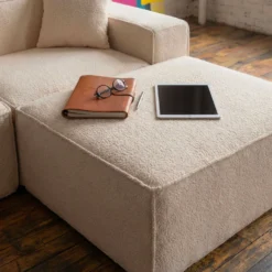 Canapé modulable en angle avec pouf Archiduc Tissu bouclette beige