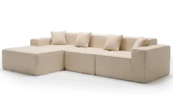 Canapé modulable en angle avec pouf Archiduc Tissu bouclette beige