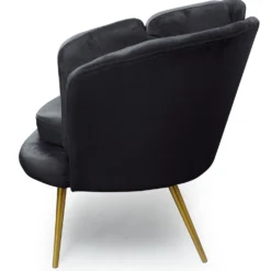 Canapé 2 places arrondi Brenda Velours Noir pieds Or