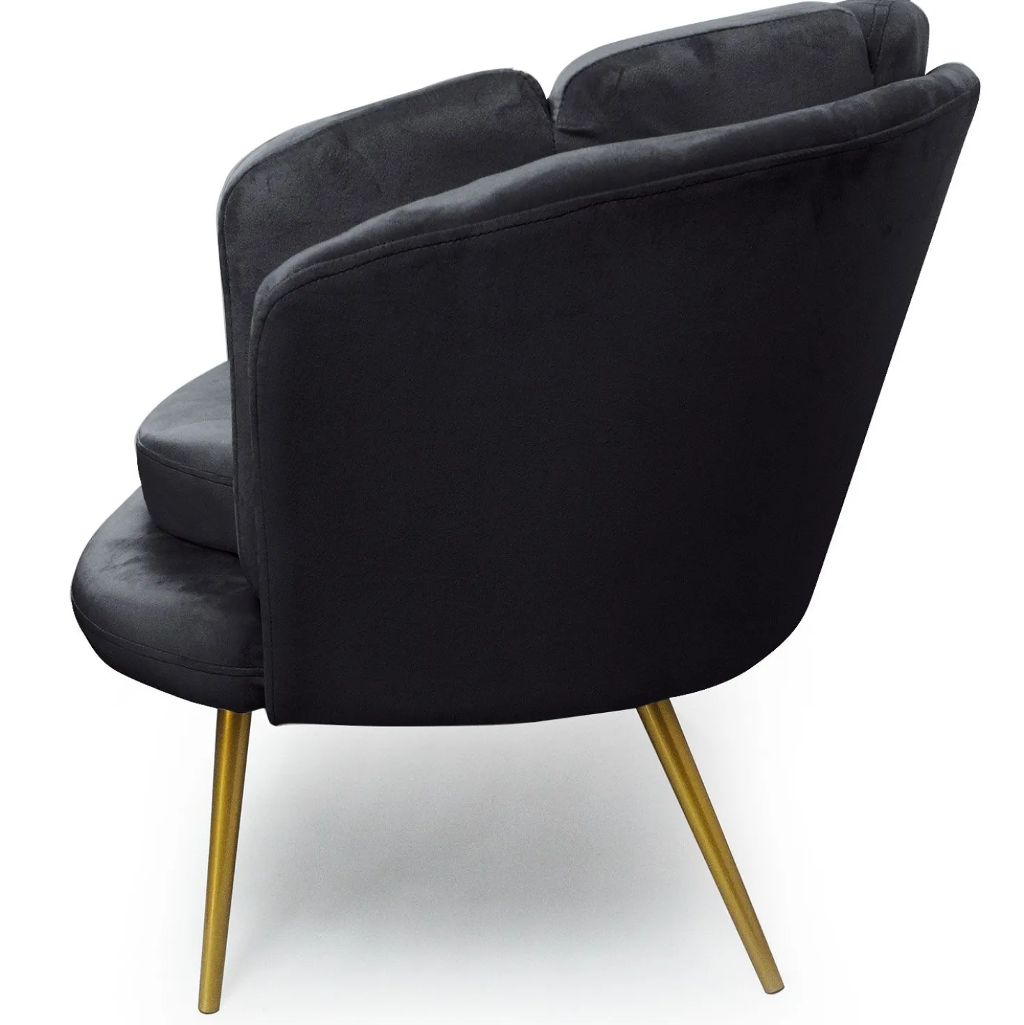 Canapé 2 places arrondi Brenda Velours Noir pieds Or