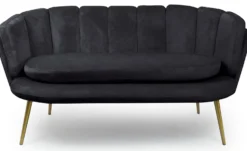 Canapé 2 places arrondi Brenda Velours Noir pieds Or