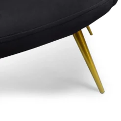 Canapé 2 places arrondi Brenda Velours Noir pieds Or