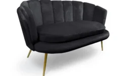 Canapé 2 places arrondi Brenda Velours Noir pieds Or