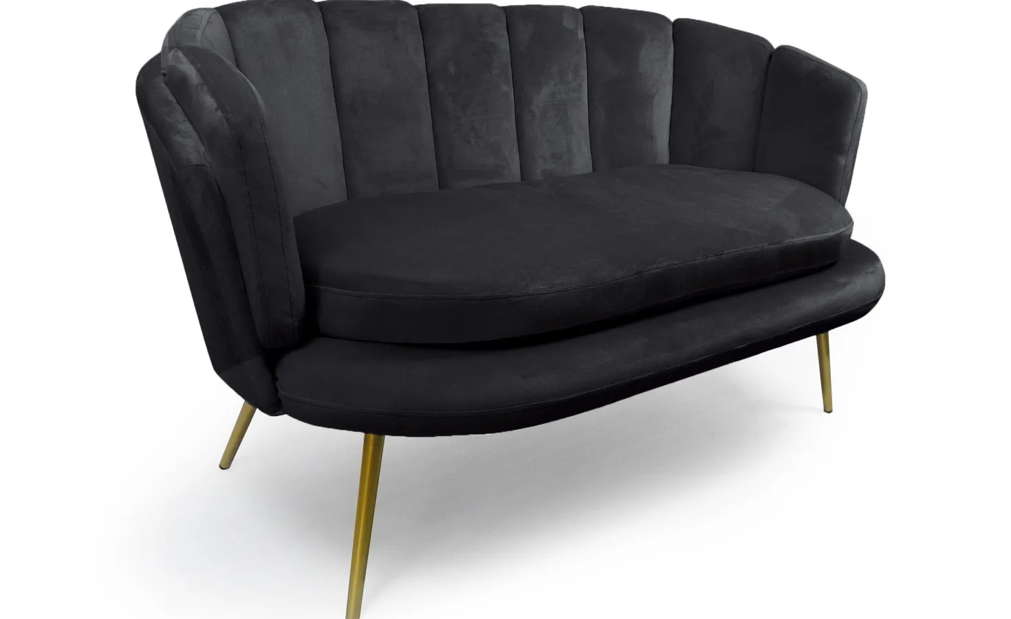 Canapé 2 places arrondi Brenda Velours Noir pieds Or