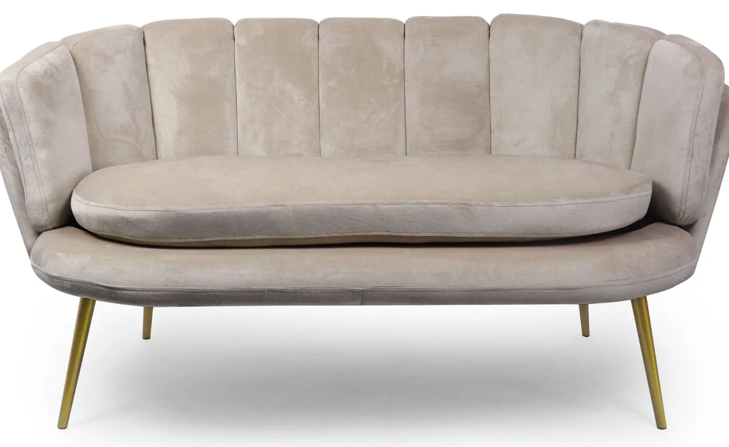 Canapé 2 places arrondi Brenda Velours Taupe pieds Or