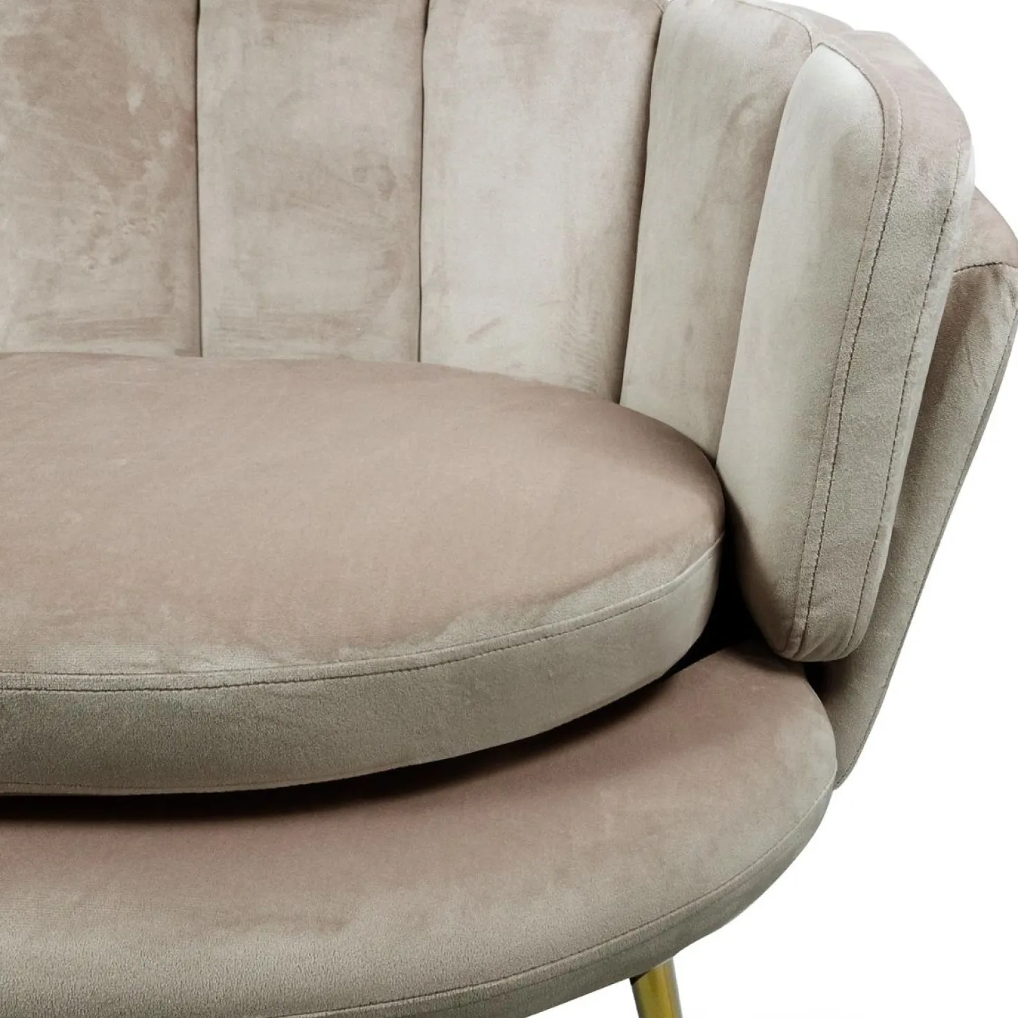 Canapé 2 places arrondi Brenda Velours Taupe pieds Or