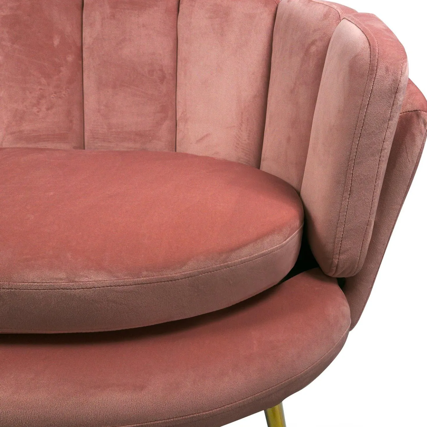 Canapé 2 places arrondi Brenda Velours Rose pieds Or