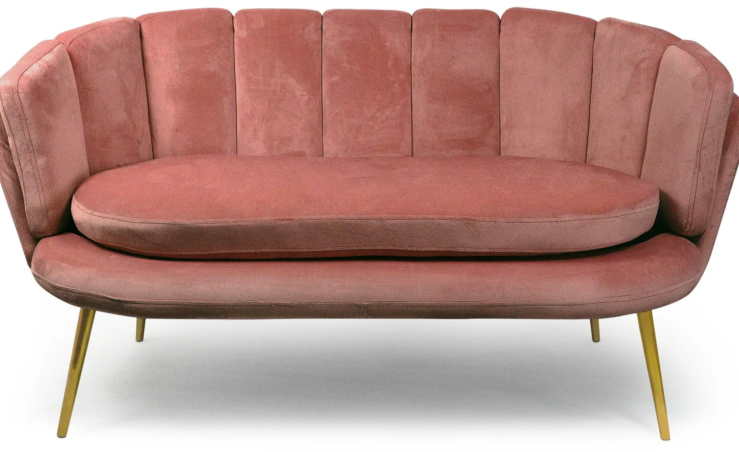 Canapé 2 places arrondi Brenda Velours Rose pieds Or