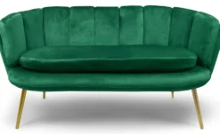 Canapé 2 places arrondi Brenda Velours Vert pieds Or