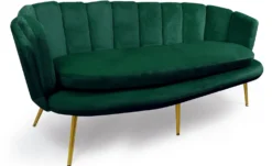 Canapé 3 places arrondi Brenda Velours Vert pieds Or