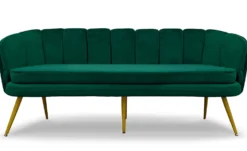 Canapé 3 places arrondi Brenda Velours Vert pieds Or