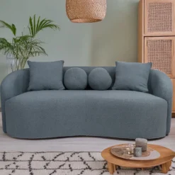 Canapé 3 places au design élégant et incurvé Alex Tissu bouclette Gris