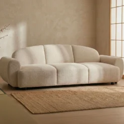 Canapé 3 places convertible dossier et accoudoirs arrondis Oliver Tissu texturé Beige