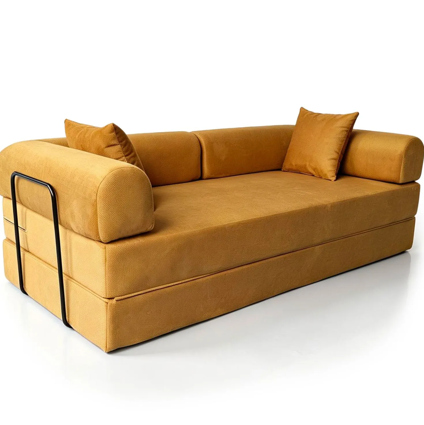 Canapé 3 places convertible et modulable Bergerac Tissu doux texturé Ocre doré