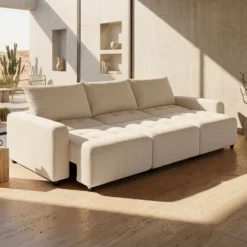 Canapé 3 places convertible et modulable Castelo Velours côtelé Crème