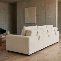 Canapé 3 places convertible et modulable Castelo Velours côtelé Crème