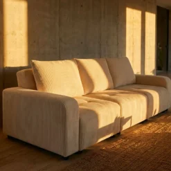 Canapé 3 places convertible et modulable Castelo Velours côtelé Crème
