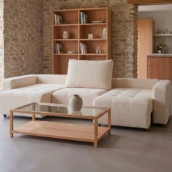 Canapé 3 places convertible et modulable Castelo Tissu texturé Crème
