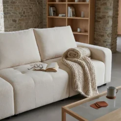 Canapé 3 places convertible et modulable Castelo Tissu texturé Crème