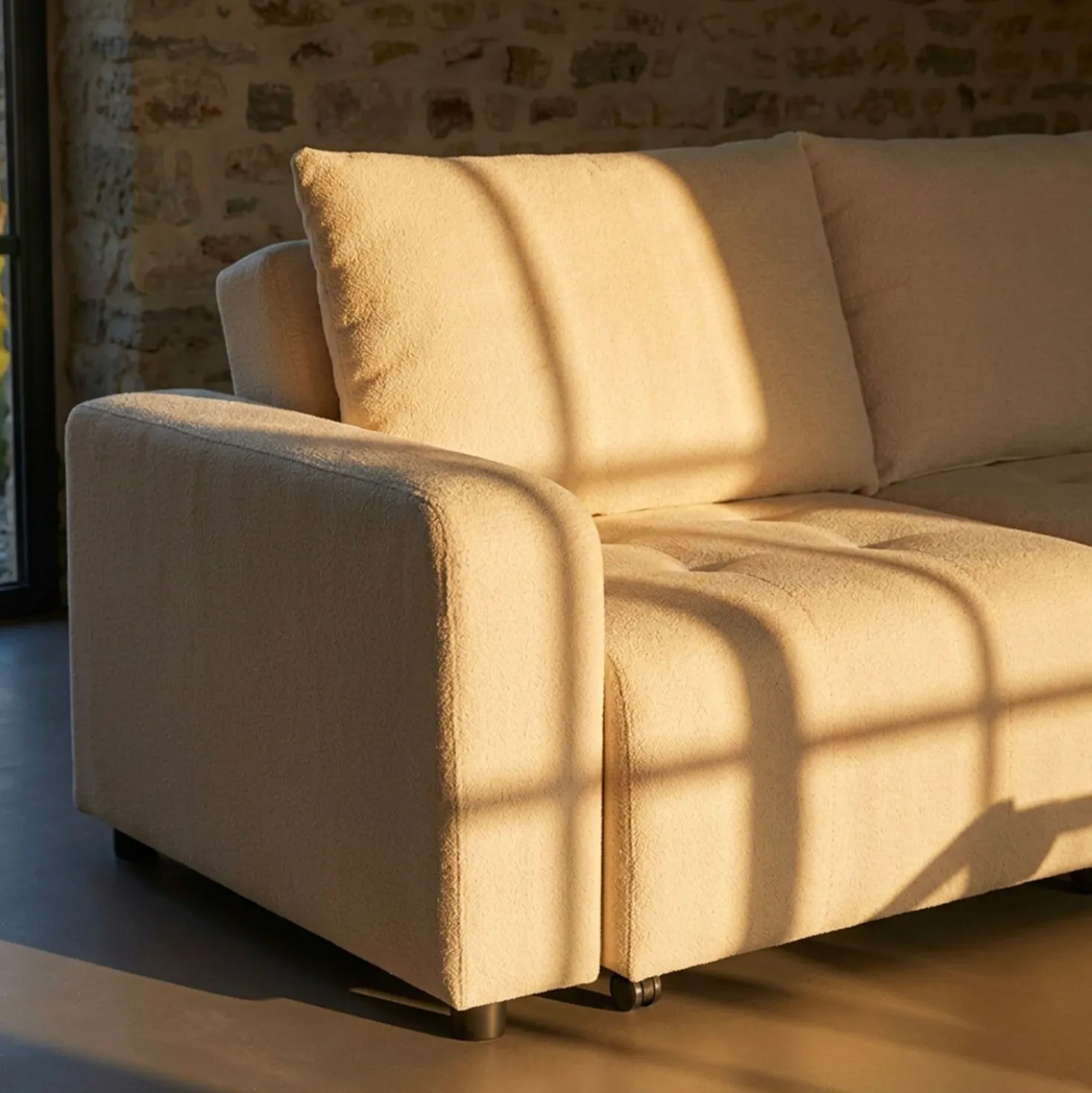 Canapé 3 places convertible et modulable Castelo Tissu texturé Crème