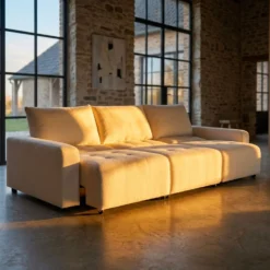Canapé 3 places convertible et modulable Castelo Tissu texturé Crème