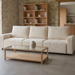 Canapé 3 places convertible et modulable Castelo Tissu texturé Crème