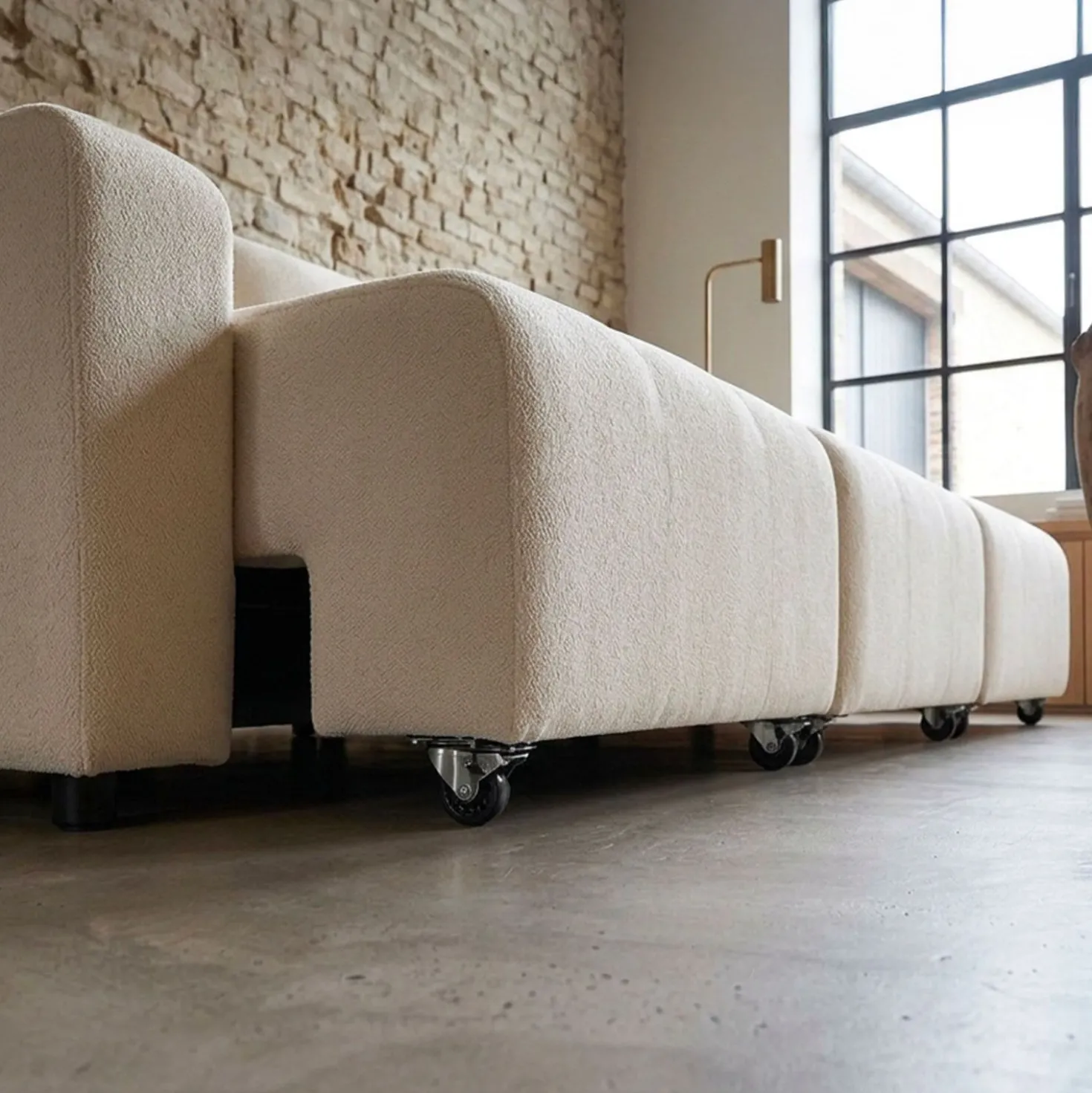 Canapé 3 places convertible et modulable Castelo Tissu texturé Crème