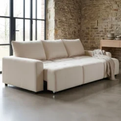 Canapé 3 places convertible et modulable Castelo Tissu texturé Crème