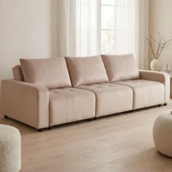 Canapé 3 places convertible et modulable Castelo Velours Taupe