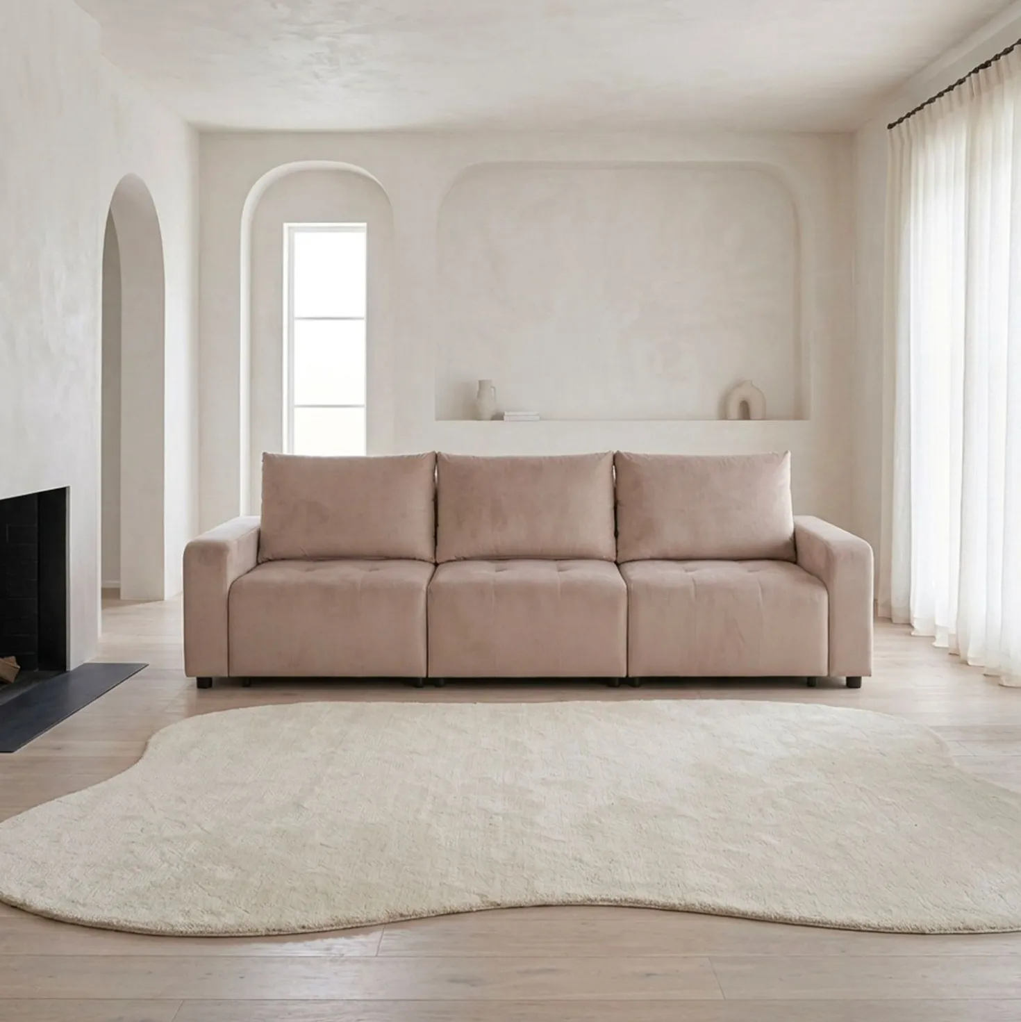 Canapé 3 places convertible et modulable Castelo Velours Taupe