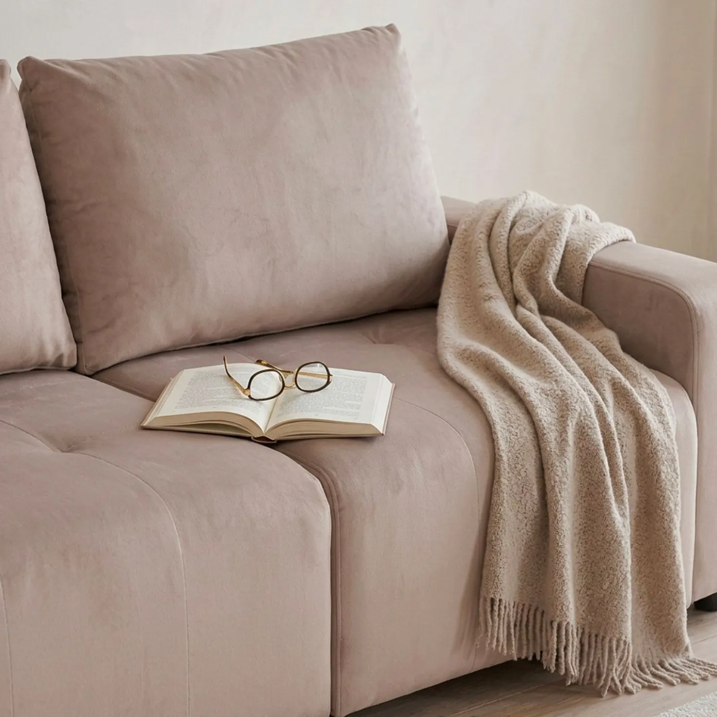 Canapé 3 places convertible et modulable Castelo Velours Taupe