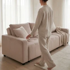 Canapé 3 places convertible et modulable Castelo Velours Taupe