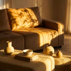 Canapé 3 places convertible et modulable Castelo Velours Taupe
