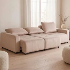 Canapé 3 places convertible et modulable Castelo Velours Taupe