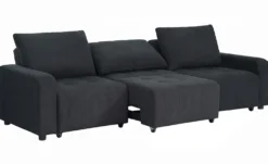 Canapé 3 places convertible et modulable Castelo Velours côtelé Noir
