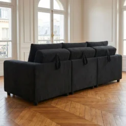 Canapé 3 places convertible et modulable Castelo Velours côtelé Noir