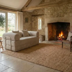 Canapé 2 places convertible et modulable Bergerac Velours côtelé Taupe Clair