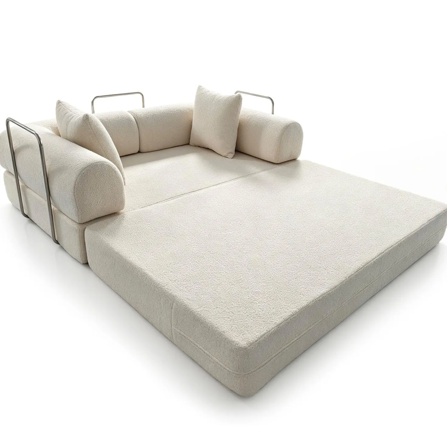 Canapé 2 places convertible et modulable Bergerac Tissu bouclette Crème