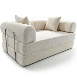 Canapé 2 places convertible et modulable Bergerac Tissu bouclette Crème