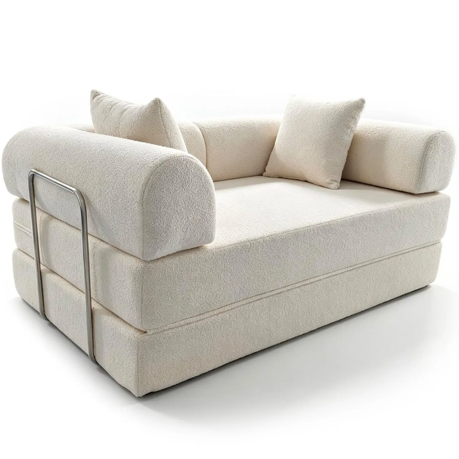 Canapé 2 places convertible et modulable Bergerac Tissu bouclette Crème