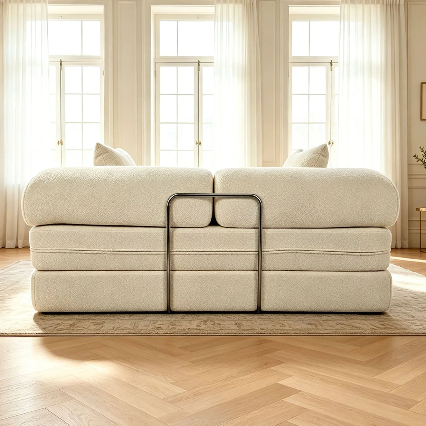 Canapé 2 places convertible et modulable Bergerac Tissu bouclette Crème