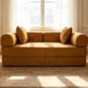 Canapé 2 places convertible et modulable Bergerac Tissu doux texturé Ocre doré